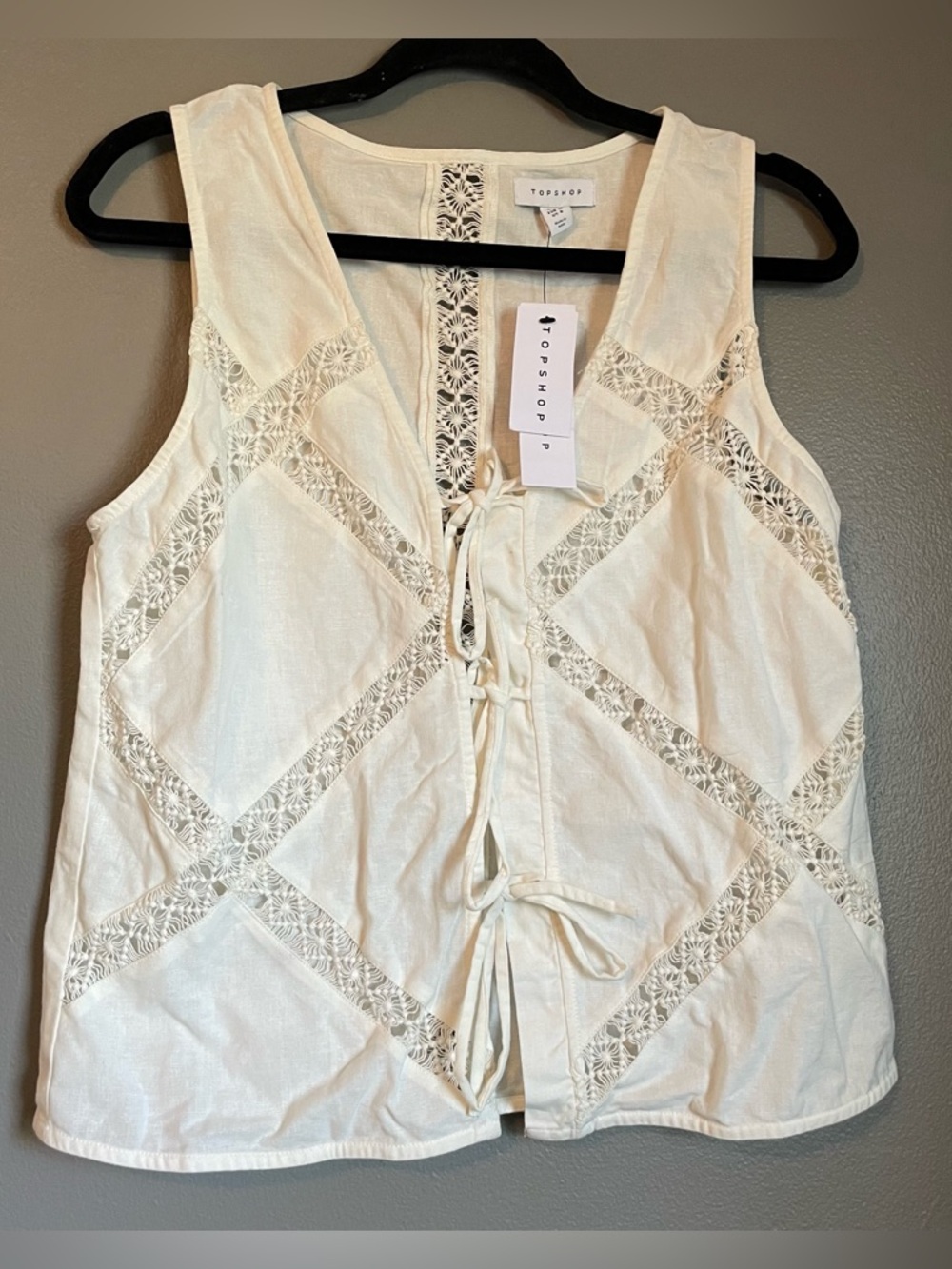 NWT Topshop ASOS Sz 6 White Crotched Boho Sleeveless Tank Top Blouse Ret $49!
